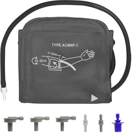 Manguito Tensiometro 22-32 cm, Monitor de Presión Arterial Manguito Brazo Superior Manguito de Esfigmomanómetro Brazalete de Repuesto para Tensiómetro de Uso Doméstico con 6 Conectores S/M Gris