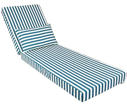 Déco Arts Coussin Bain de Soleil 190x60x10 cm avec Têtière — Matelas Transat Déhoussable Déperlant Anti-UV — Tissu Premium 270 g/m² Oeko-TEX — Coussin Chaise Longue Jardin — Rayure Verte