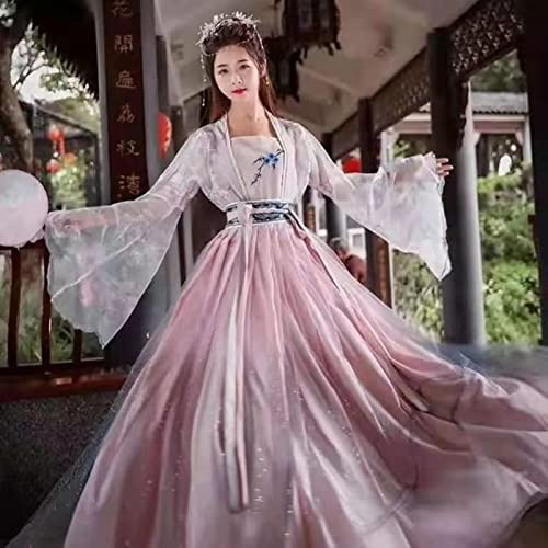 GZKDKZB Traje Tradicional Chino Hanfu, Disfraz de Cosplay, Vestido de espectáculo escénico para Mujeres de la Antigua dinastía Han, Conjunto de Traje de Danza folclórica China