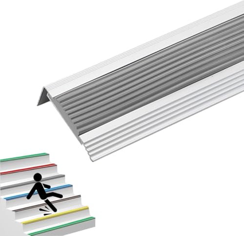 ADHROENCM Forme en L Profil des Bords Marches Antidérapant Bande De Bordure，Nez De Marche Profilé D'escalier en Aluminium, Profilé De Marches D'escalier pour Bords D'escalier Extérieurs-Gray||W 5.5CM
