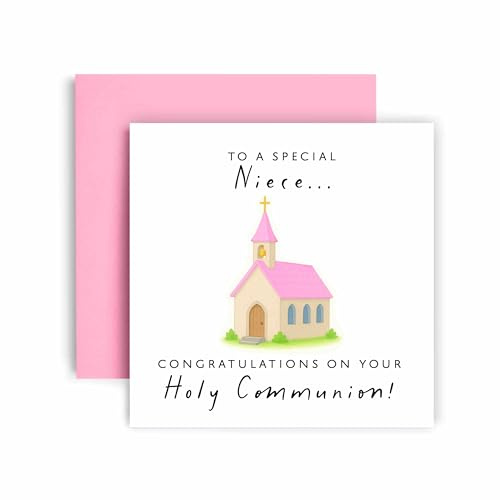 Huxters First Holy Communion Card for Niece - Chapel Design - Thoughtful Religious Greeting Card for a Special Milestone - 17 by 12cm (Niece)
