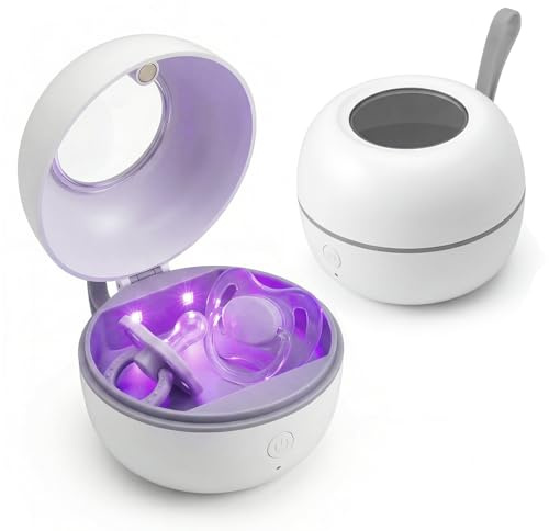 Dummy Uv Steriliser Portable,Kills 99% of Germs in 3 Mins by 4 Uv Lights,Type-C Rechargeable,for Baby Pacifiers,Dentures and Orthodontics