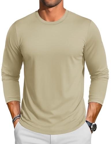 TACVASEN Maglia Maniche Lunghe Uomo Casual Moda Maglietta Uomo in Cotone Leggera e Traspirante T-Shirt Collo Rotondo (L, Kaki)