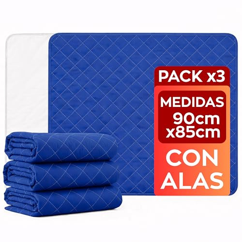 Empapadores Cama Adultos Lavables con Alas (90x85 cm) – 5 Capas Absorbentes, Impermeables y Reutilizables, Empapadores Grandes VELVETI® – Ideal para Incontinencia de Adultos, Niños, Mayores – Pack 3