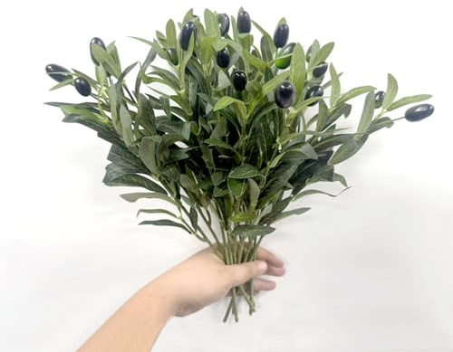 DODXIAOBEUL 6 st konstgjorda olivgrenar för vaser 35 cm fuskolivträd grenar grönska stjälkar med frukt för hemdekoration bröllopsfest dekor grönska blomsterarrangemang