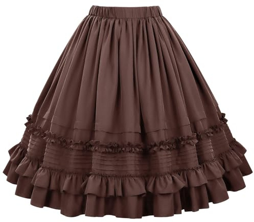 Generisk karnevalsklänning i tårtstil med snörning bustier volangkjol lagerkjol – cosplay (brun L)