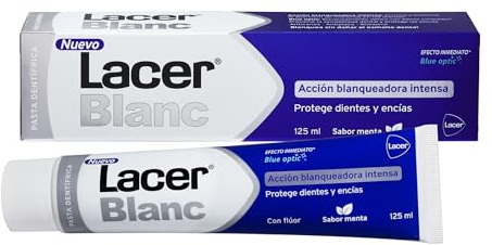LACERBLANC - Pasta de Dientes Blanqueadora 125ml Sabor Menta, Acción Blanqueadora, Elimina Manchas Dentales, Previene la Placa, el Sarro y la Sensibilidad Dental, Protección de Encías