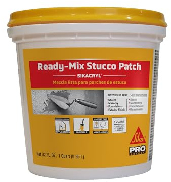 SIKA Sikacryl Stucco Repair, White, 1-Qt, Ready-Mix Stucco Patch for Large Cracks and Spalls, Acrylic-Based, Interior/Exterior, Textured, Moisture-Resistant