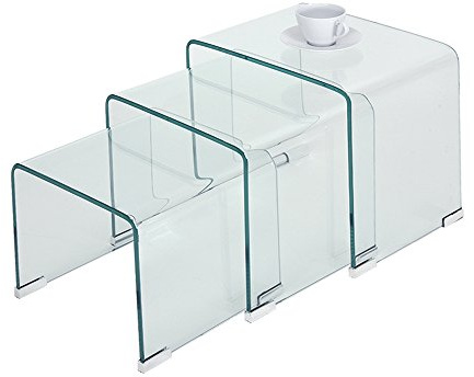 Panana Set of 3 Coffee Table Nesting Coffee End Tables Modern Occasional Side Table Console Tabl for Living Room Office Kitchen Lounge Bedroom, 10mm Tempered Glass Coffee Table (Clear)