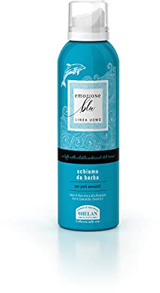 Helan, Emozione Blu, Schiuma da Barba per Rasatura Emolliente e Nutriente - Emulsione Delicata, Favorisce la Scorrevolezza del Rasoio sulla Pelle, con Aloe Vera e Camomilla contro Irritazioni, 200 ml