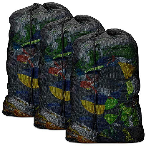 Laundry Bags, Mesh Heavy Duty 24 x 36 with Drawstring Closure, 3-Pack, Black