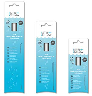 Stir + Straw – Wiederverwendbare Trinkhalme | 14, 20 oder 27 cm Länge | 10 Stück | inklusive Reinigungsbürste | spülmaschinenfest | transparent | umweltschonend