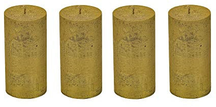 Stubbljus rustik set om 4 – blockljus, blockljus, ljus, adventkrans, advent – inget sot – brinntid: 60 timmar – många färger – 7/13 cm (guld)