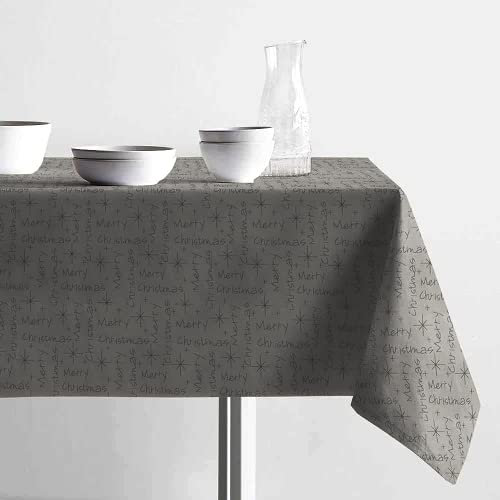 Tovaglia di Natale Antimacchia Tessuto Jacquard Stampa Moderna Merry Christmas Natalizia Lurex Idrorepellente (Grigio, 140 x 300 cm)