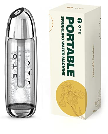 OTE Tragbar Wassersprudler, Sprudelwasser Maschine 450ml Soda Maker, Mini 8g Zylinder, Wasser Sprudel Gerät Keine Elektrizität, Doppellagige PET-Flasche, BPA-Frei, Silber 2(Keine CO2-Zylinder)