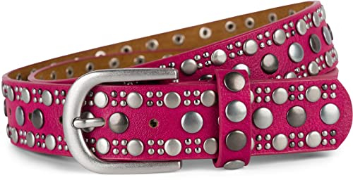 styleBREAKER Damen Nietengürtel Unifarben mit verschiedenen runden Nieten, Kunstleder Einfarbig, Hüftgürtel, Gürtel kürzbar 03010124, Farbe:Himbeere, Größe:95cm