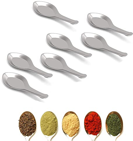 KSJONE Masala-skedar i rostfritt stål för små behållare minisked för Masala Dabba kryddskedar, allt te kaffe socker och kryddor set med 7 st 8,12 cm