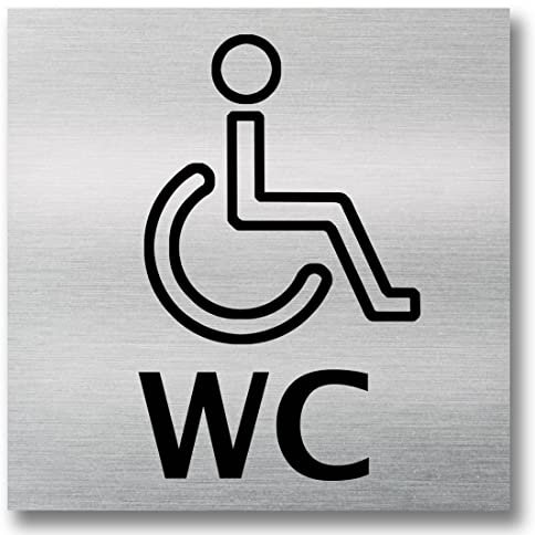 Türschild Schild WC Damen Herren 12cm x 12 cm groß Toilette Klo (Aluminium gebürstet Rollstuhl)