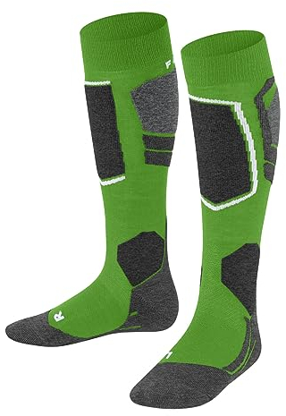 FALKE Unisex Kinder Skisocken SK4 Advanced K Kh Wolle Funktionsmaterial warm dünn 1 Paar, Grün Vivid Green 7231, 31-34