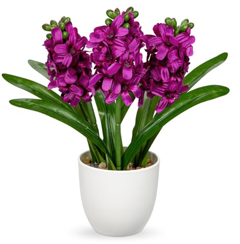 Hollyone Fiori finti giacinto viola in vaso, composizioni floreali finte in seta, 22 cm, fiori decorativi in vaso per casa, cucina, bagno, camera da letto, tavolo, centrotavola, decorazioni per