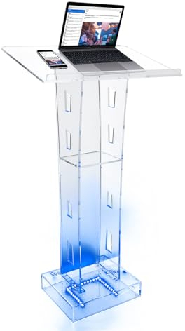 Queeucaer Rednerpult,Transparentes Acryl-Lucite-Podium,Podium klar Kanzel christliches Rednerpult Lucite Kirche Kanzel,für den Einsatz in Kirchen, Schulen, Hotels,AC100-240V