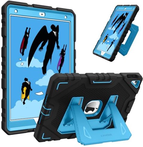 Fintie Kinder Hülle für iPad 9. Generation (2021) / iPad 8. Generation (2020) / 7. Gen (2019) 10,2 Zoll, robuste, stoßfeste Ganzkörper-Schutzhülle mit integriertem Ständer für Kinder, Schwarz/Blau
