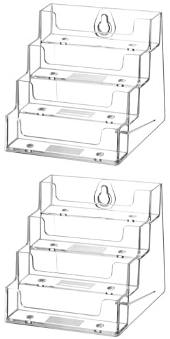 QWORK® 2PCS/Pack Acrylic Business Card Holders with 4 Compartments, Large-capacity and Transparent Business Card Display Stand for Office, Retail and Desk Storage