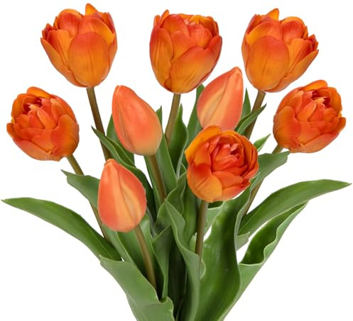 6 tulipanes y 3 capullos de tulipanes, flores artificiales de tacto real, tulipanes de látex artificiales, ramos, arreglos de mesa, regalo para el hogar, oficina, fiesta, boda, cumpleaños, jardín,