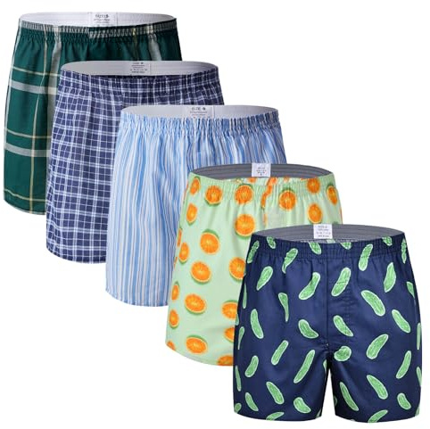 DORSU Boxers Shorts for Men Blue Striped Sleep Shorts Boxer With Fly Cotton Assorted Color Loose Fitting Boxers for Men Medium