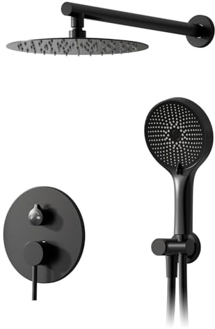Colonne de douche,Système de douche avec pomme de douche à effet pluie 30x30cm,Ensemble d'accessoires de douche encastrés en noir,Pommeau de douche à effet pluie réglable à 360°,Buse anticalcaire