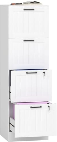 HOMCOM Cajonera Escritorio con 4 Cajones, Cajonera de Oficina, Mueble Archivador, con 2 Cerraduras, Riel Colgante para A4 y Carta, 40x40x131 cm, Blanco