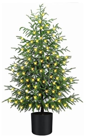 Generisch 2025 Decoración navideña de 60 cm iluminada con maceta para interior y exterior, casa, porche (verde, 60 cm)