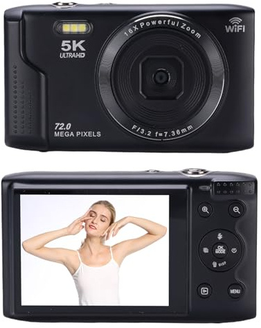 POENVFPO 5K Digitalkamera, 72 MP och 16x Optisk Zoom med WiFi 2,8-tums LCD-vloggningskamera med Autofokus för Resefotografering (Svart)