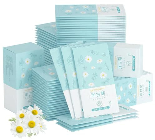 50 Pcs Salviette Wc,Carta igienica umidificata,Confezionata singolarmente,Salviette disinfettanti monouso,Facile da usare,Pulizia delicata,Adatto per diverse occasioni e persone(Camomilla Aloe)