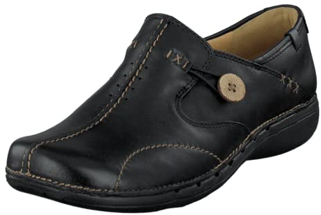 Clarks Womens Un Loop Loafers, Black Leather, 4 UK