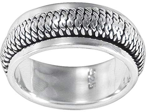 Anello da uomo in argento Sterling 925, larghezza 8 mm, in argento Sterling 925, per meditazione, preoccupazione e stress, disponibile nelle misure: 19,5 - 28,5, Metallo