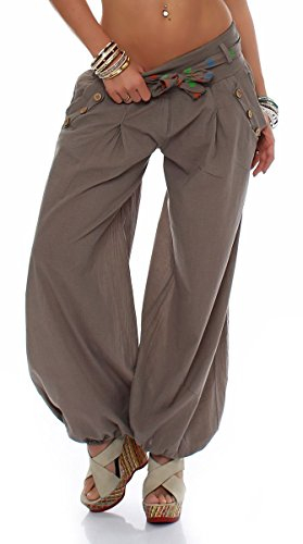 Malito - Damen Haremshose - Leichte Stoffhose aus Baumwolle - Bequeme Hippie Sommerhose für warme Tage - Aladinhose/Pumphose 3417 (Fango)