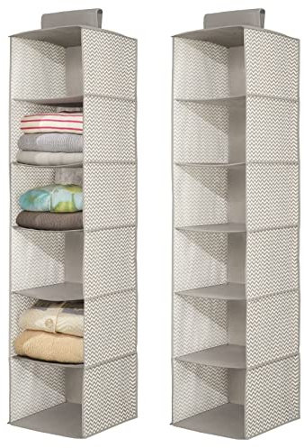 mDesign 2er-Set hängender Stoffschrank – der ideale Hängeschrank aus Stoff – perfekt als Hängeregal für den Flur – die Hängeaufbewahrung für diverse Einsatzgebiete – 6 Regale – Taupe/Natur
