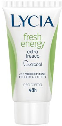 Lycia, Fresh Energy Crema Deodorante con Aloe e Bergamotto, Formula con Microspugne Effetto Asciutto, Pelle Fresca e Asciutta fino a 48H, Senza Alcool, 30 ml