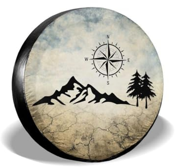 cozipink Nature Mountain Compass Spare Tire Cover Wheel Protectors Weatherproof Universal for Trailer Rv SUV Truck Camper Travel Trailer 14 15 16 17