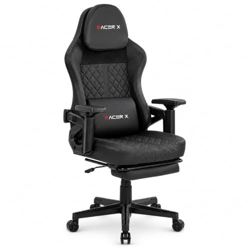 Silla Gaming Racer X Ergonómica Racing Sillón Gamer Profesional Videojuegos,Ordenador, Oficina, Escritorio. Reposabrazos. Cojín Lumbar y Reposacabezas. Giratoria, Regulable en Altura y reclinable.