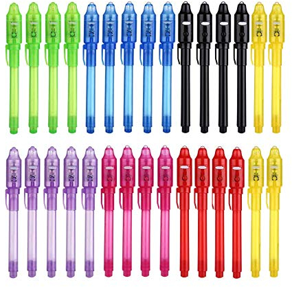 DazSpirit 30 Stück Geheimstift mit UV Licht Kinder, Mitgebsel Kindergeburtstag Zauberstifte Kinder zum Schreiben Geheimer Nachrichten, UV Stift für Gastgeschenke, Kindergeburtstag, Mitgebsel