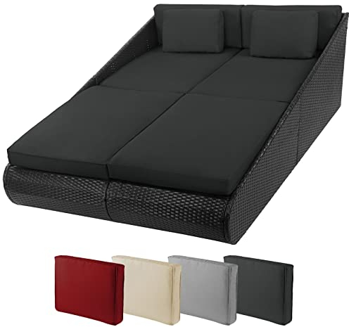 Montafox Poly Rattan Tagesbett XXL 2 Personen Liege Auflagen 10cm Doppelliege Daybed Gartenliege Sonneninsel Liegeinsel Garten Terrasse Outdoor, Farbe:Titan-Schwarz/Nachtschwärmergrau