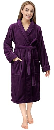NY Threads vestaglia da donna con collo a scialle, morbida e soffice, abbigliamento per la notte e per il relax, Medio, Prugna