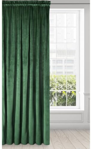 Eurofirany Tenda Di Velluto Super Morbido con Arricciatenda - 1 Pannello, Oscurante per Finestre, Drappeggio per Camera da Letto, Cucina, Soggiorno, 140x270 cm, Verde Scuro