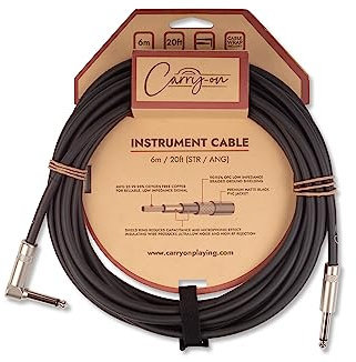 Carry-on 6m (20ft) Instrument Cable Straight ¼” Jack to Angle ¼” Jack for Bass/Electric Guitar/Electro-Acoustic/Keyboard/Amp