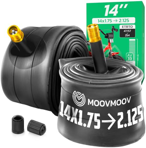 MOOVMOOV Cámaras de Aire 14 Pulgadas - Compatible con Neumáticos 14x1.75 y 14x1.95 (ETRTO 47-254 a 54-254) - Pack de 2 - Válvula Schrader - Bicicleta y Más