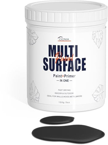 CIONIA All-in-One Paint - Multi-Surface Black Paint, Furniture and Cabinet for Interior/Exterior - No Sanding, Quick Drying - Perfect for Wood, Wall, Appliance, Metal & More, 5 Oz