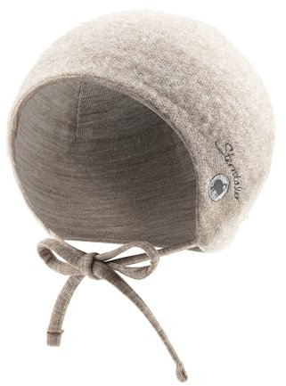 Sterntaler Mütze Wolle – weiche Unisex Babymütze mit Kaschmir-Feeling – Kindermütze aus Wolle (Merino) mit Bindebändern & Wolljersey-Futter - ab Geburt – Sand, Größe 39