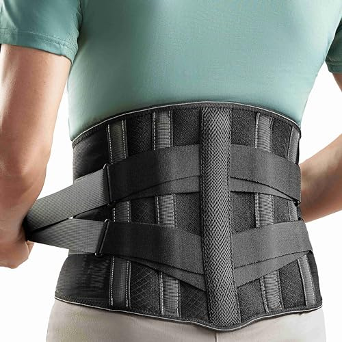 GINTRON Ceinture de soutien dorsal respirante pour homme et femme avec rembourrage lombaire 3D amovible, soutien dorsal avec 5 soutiens pour soulager les maux de dos